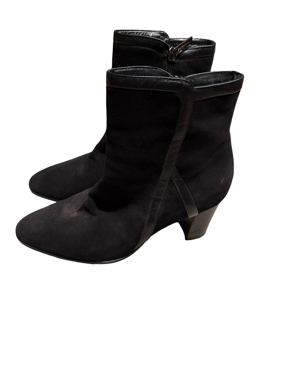 Aquatalia Black Suede Ankle Booties with Low Block Heel